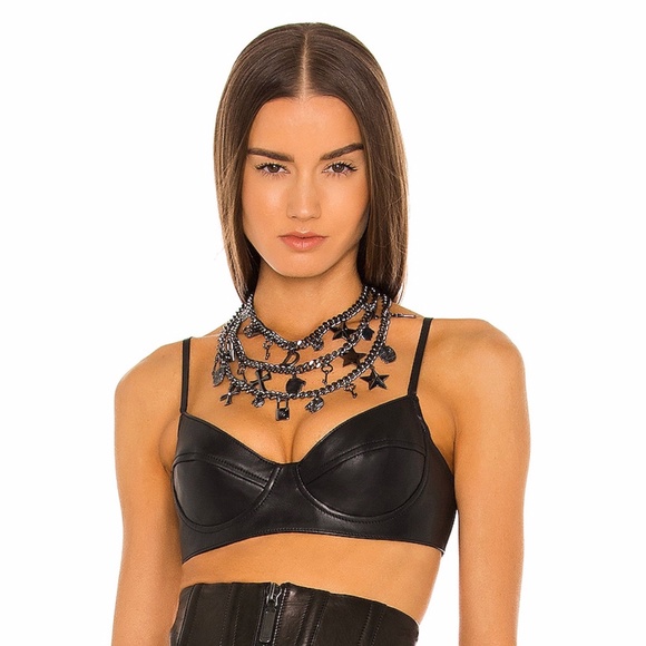 DUNDAS Black Leather Bralette Top - Picture 2 of 10